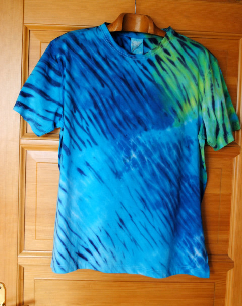 Batikované tričko XL -Vodní hladina voda moře modrá batika hippie boho batikované tričko 