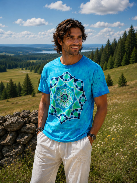 Batik. tričko XL - Tajemství v moři moře modrá léto mandala hippie batikované bohémské 