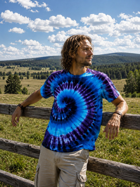 Batik. tričko XL - Vesmírný proud moře modrá léto spirála vesmír hippie batikované bohémské 
