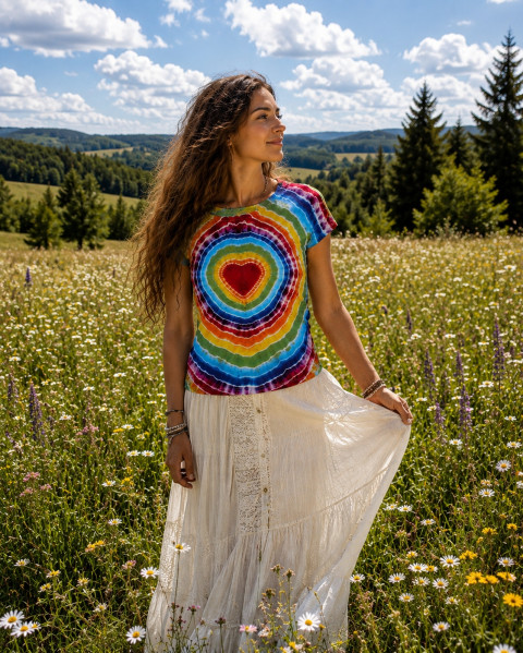 Batikované tričko  - Miluji duhu srdce srdíčko batika léto slunce duha hippie duhové batikované bohémské 