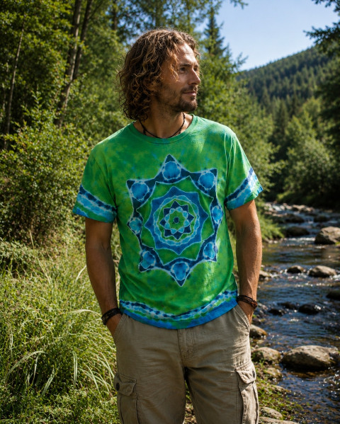 Batik.tričko 2XL -U lesního pramene moře zelená léto mandala hippie batikované bohémské 