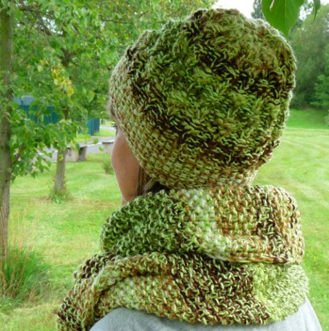 Set čepice a nákrčníku - osvěžení zima podzim čepice pletený příroda sada přírodní souprava zimní pletená podzimní nákrčník měkký 3d hřejivý set bubliny teplý zelenohnědá zelené jablko 