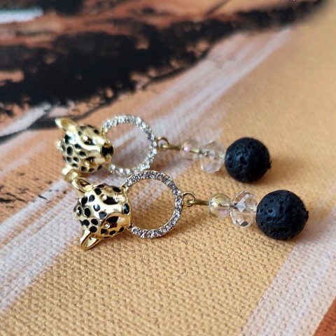 Náušnice - divoká šelma (láva..) originální náušnice leopard přírodní křišťál zoo afrika originál zirkony minerály puzetky láva třpytivé handmade skleněné korálky exkluzivní gepard divoká šelma 