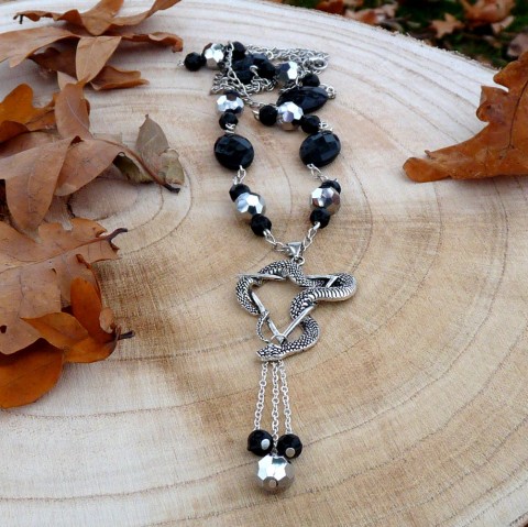 Náhrdelník - hadí magie náhrdelník přívěsek originální had originál dlouhý hadí střapec handmade magie broušené korálky čarodějka řetízkový magic witch 