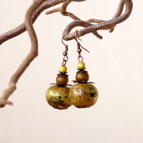 Náušnice sluneční víly (keramika) originální náušnice keramika keramické dívčí veselé léto slunce pohádkové jedinečné sluníčkové dřevěné korálky handmado 