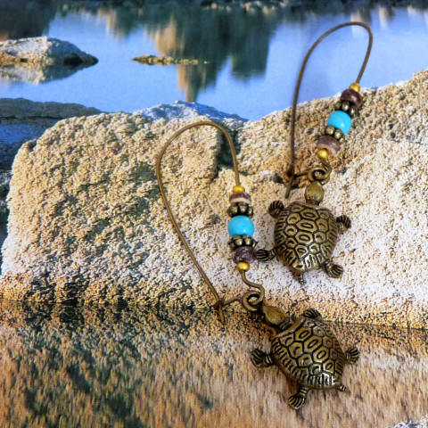 Náušnice - želví putování voda náušnice želva vintage extravagantní originál starobylé delší vodní bronz bronzové želvy putování 