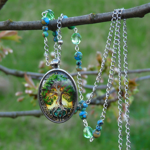 Náhrdelník - strom života náhrdelník originální strom svěží řetízek veselý originál dlouhý medailonek variscit minerály jedinečný stromek handmade medailon energetický řetízkový neopakovatelný strom života 