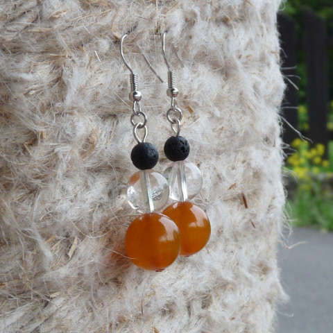 Náušnice - síla tří minerálů-jantar náušnice kuličky elegantní přírodní slunce křišťál meditace originál jantar velké slavnostní láva handmade pravý medové exkluzivní budha výběrové yoga jantarové baltský litevský 