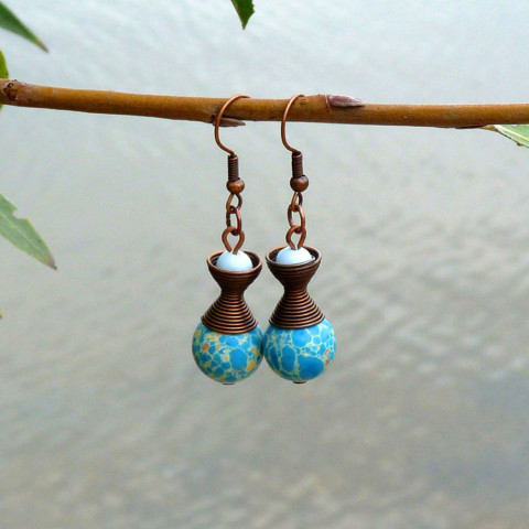 Náušnice - mořské kuličky (variscit originální dárek náušnice kuličky letní jaspis drobnost variscit minerály pozornost mořské dovolená stylové mramorované sediment 