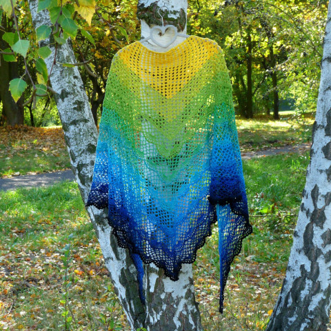 Háčkovaný šátek - podzimní slunce podzim velký háčkovaný slunce univerzální šátek podzimní originál krajkový romantický vodní bavlněný celoroční handmade sluníčkový velikánský 