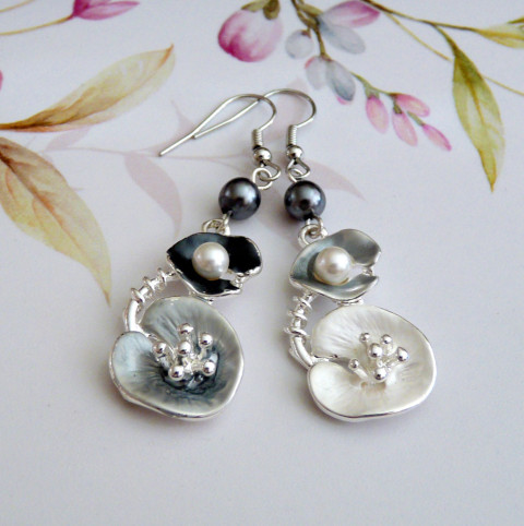 Náušnice - zimní fantazie originální dárek náušnice květy elegantní romantické extravagantní perličky dlouhé originál společenské večerní perličkové květinové neokoukané 