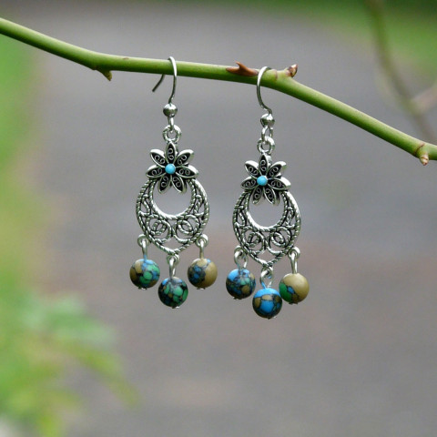 Náušnice - flekaté kuličky korálky náušnice podzim barevné kuličky dívčí elegantní přírodní jemné podzimní stříbrné handmade květinové zemité flek flekaté neokoukané 