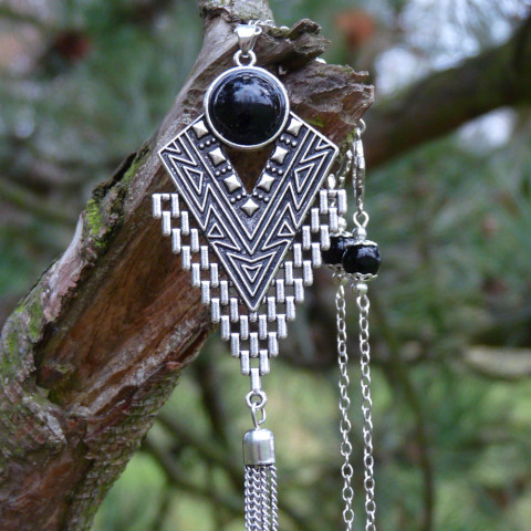 Dlouhý náhrdelník - magic náhrdelník originální elegantní řetízek originál dlouhý kabošon střapec handmade magický indiánské léto čarodějka řetízkový gotic magic šaman witch 