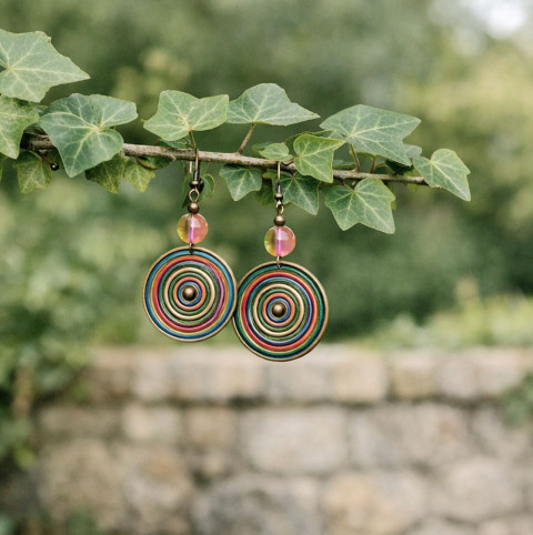 Náušnice - ryté barevné náušnice dívčí letní kolečko léto extravagantní kolo velké větší nepřehlédnutelné skleněné korálky ryté duhovky 