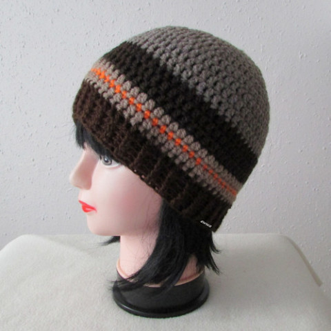Pánská čepice oranžová čepice háčkovaná hnědá zimní teplá pánská handmade hřejivá pro pány šedohnědá 