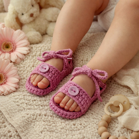 Sandálky děti fialová růžová holčička holčičí letní miminko léto háčkované růžovofialová holka vzdušné botičky handmade lehoučké capáčky sandálky 