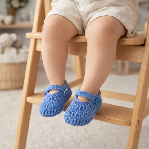 Botičky děti modrá jarní letní bavlna klučičí miminko háčkované akryl kluk botičky celoroční handmade capáčky mimi balerinky džínová klici 