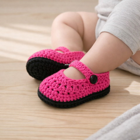 Botičky děti růžová jarní holčička holčičí letní bavlna černá miminko háčkované akryl fuchsiová botičky celoroční handmade capáčky mimi balerinky 
