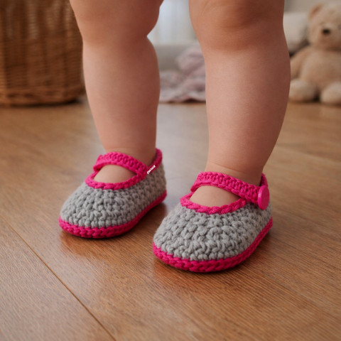 Botičky děti růžová jarní holčička holčičí letní bavlna šedá miminko háčkované akryl fuchsiová botičky celoroční handmade capáčky mimi balerinky 