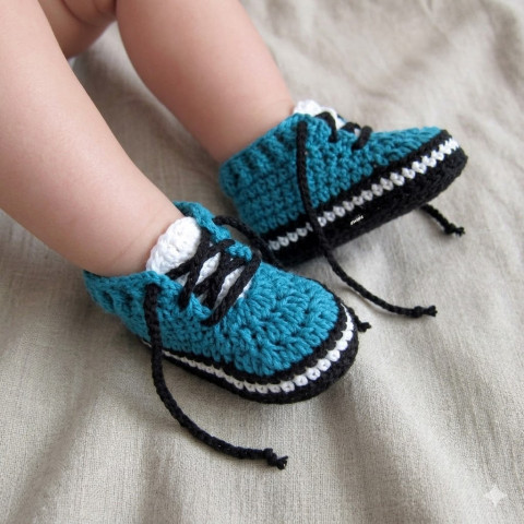 Tenisky děti bavlna bílá klučičí černá miminko tyrkysová háčkované kluk tenisky botičky unisex handmade capáčky mimi crochet kecky 
