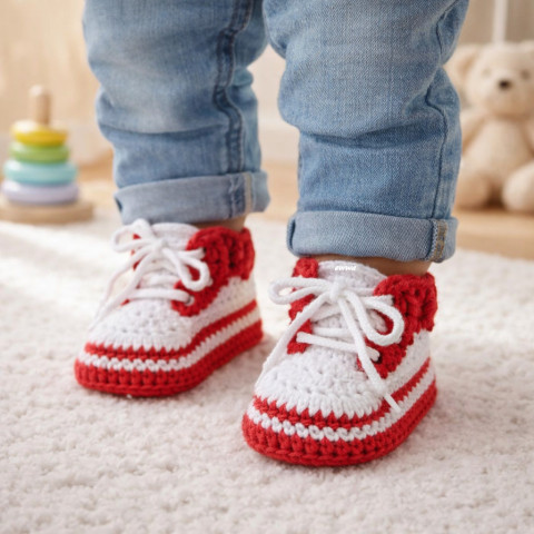 Tenisky červená děti holčička holčičí letní bavlna bílá miminko léto háčkované tenisky botičky handmade capáčky polyester 