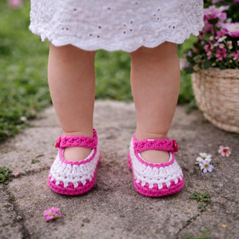 Letní botičky děti růžová holčička holčičí letní bílá háčkování miminko léto háčkované akryl fuchsiová botičky handmade capáčky mimi antipilling 