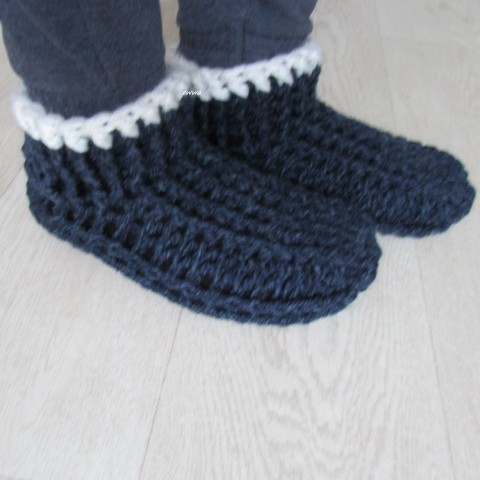 Papuče, bačkory (24 - 26 cm) papuče bílá háčkované hřejivé dámské pružné teplé unisex tmavěmodrá domácí celoroční bačkory pro ženy obuv ťapky 