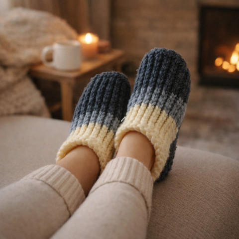 Bačkory, ťapky (23- 26 cm) papuče háčkované hřejivé smetanová dámské pružné teplé unisex tmavěmodrá domácí celoroční šedomodrá bačkory pro ženy obuv ťapky 