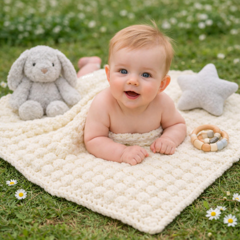 Deka pro mimi děti deka miminko háčkované akryl atelier přikrývka smetanová slavnostní unisex handmade slavnost křtiny na focení mimi vítání 