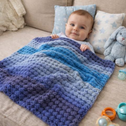 Deka pro miminko děti modrá deka miminko háčkované akryl atelier přikrývka kluk handmade na focení mimi 