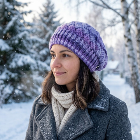 Háčkovaný baret zima fialová růžová bílá levandulová háčkovaný dámský zimní akryl baret fialková handmade pro ženy teens 