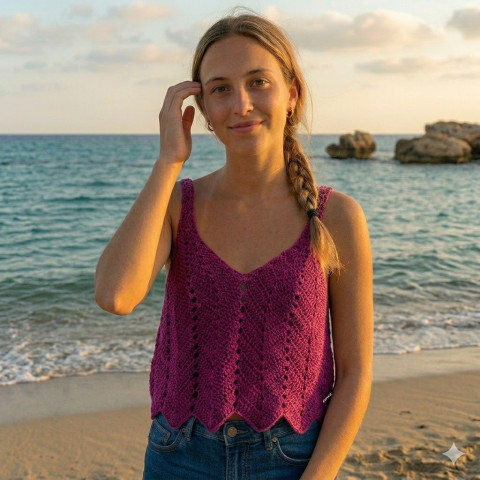 Háčkovaný dámský top letní bavlna ženy top léto háčkované akryl tílko dámské bordo purpurová crochet 