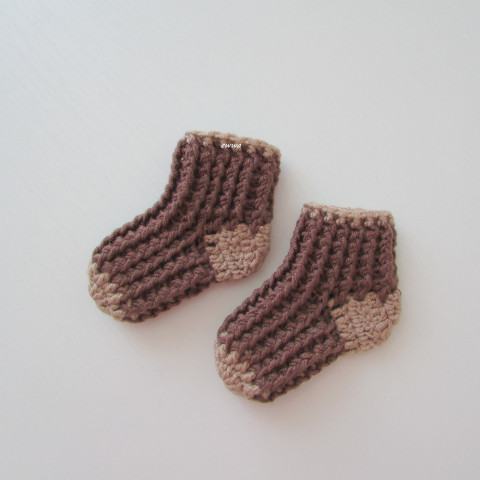 Dětské ponožky (3 - 6 měs.) děti hnědá miminko béžová háčkované akryl ponožky hřejivé unisex celoroční mimi crochet antipilling 