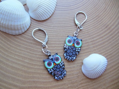 Náušnice jsem černá (chirurg. ocel) náušnice barevné veselé černé dětské sova sovička chirurgická přívěšky sovy sovičky chirurgická ocel sovičkové smaltované náušnice sovičky čermá náušnice sovy 