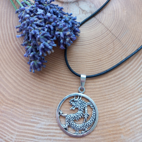 Náhrdelník drak na kůži náhrdelník stříbrný drak dráček kůže stříbrá 