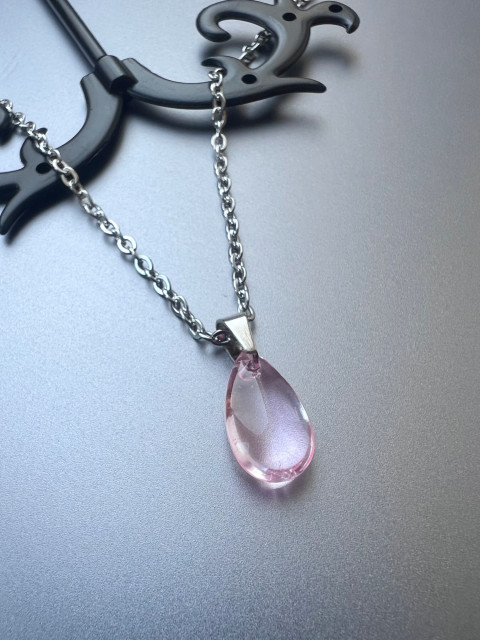 Řetízek s růžovou slzičkou - Steel přívěsek sklo nerez slza slzička steel 