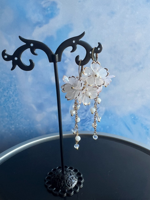 Bílo-zlaté květy - náušnice korálky květy květiny řetízek nerez ocel steel 