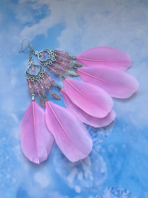 Peříčkové růžové náušnice 02 léto extravagantní nerez ocel festival dovolená peří peříčka 