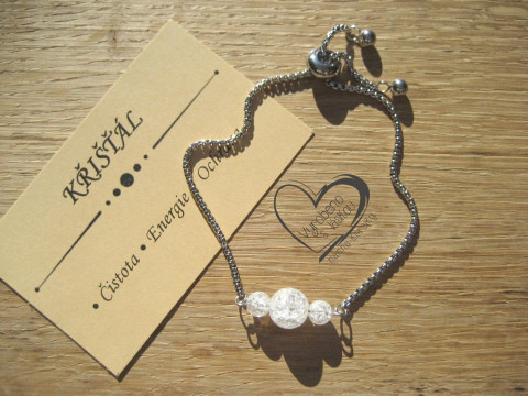 NÁRAMEK Z NEREZ OCELI S KŘIŠŤÁLEM náramek minerál minerální pro alergiky posuvné stahovací zapínání 