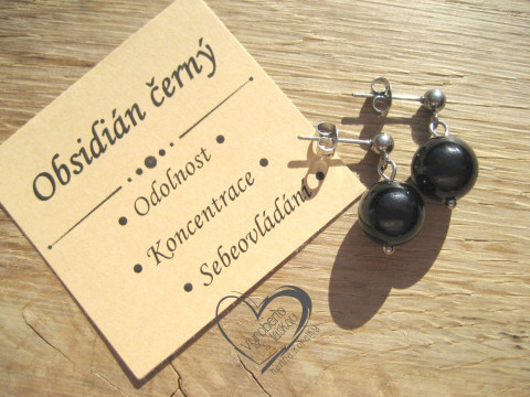 NÁUŠNICE NEREZ OCEL  OBSIDIÁN ČERNÝ náušnice minerál minerální pro alergiky puzetkové 