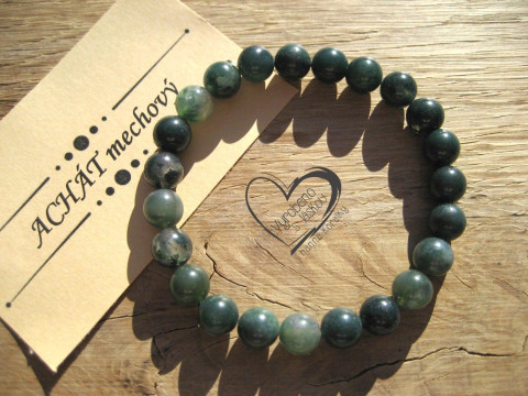Náramek Achát mechový 8mm náramek minerál minerální pro alergiky 