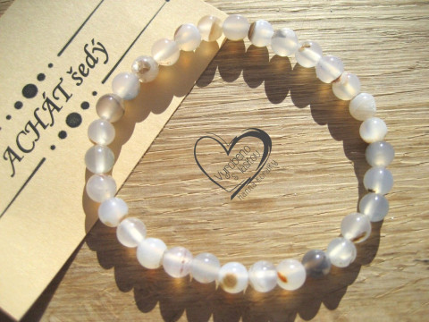 Náramek Achát šedý 6mm náramek minerál minerální pro alergiky 