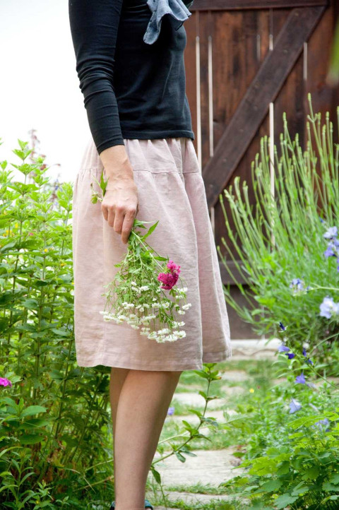 SUKÝNKA LNĚNÁ (DARK POWDER) sukně lněná sukně 