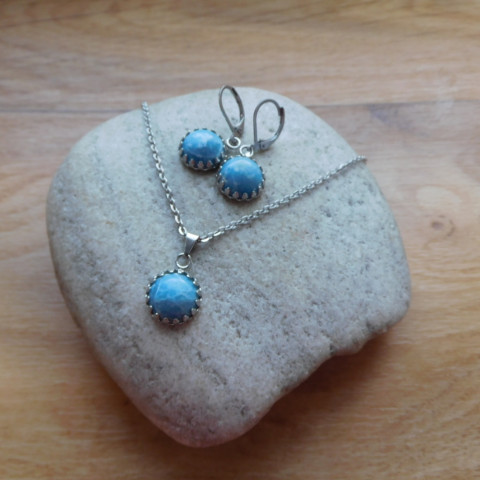 Náhrdelník- larimarový  přívěšek nerez polodrahokamy tyrkenit avanturin larimar ozdobné lůžko 