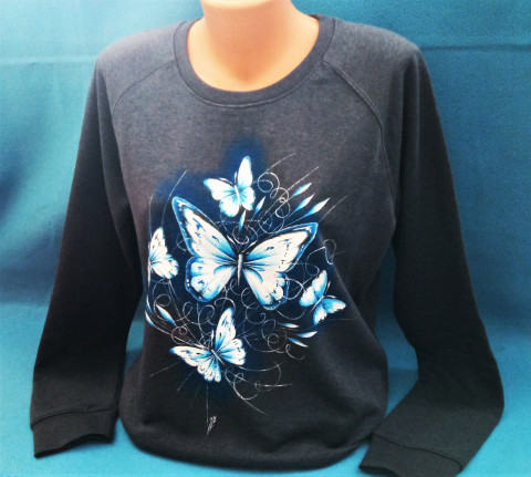 ručně malovaná mikina-MOTÝLCI modrá mikina motýlci 