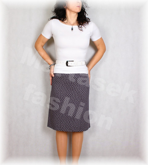 Sukně puntíky  vz.715 jarní letní bílá šedá sukně úpletová úplet puntíky 