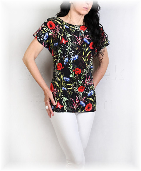 Triko vz.887 SLEVA z 699 kč pestrobarevné letní květy černá triko celoroční vzorované vícebarevné 