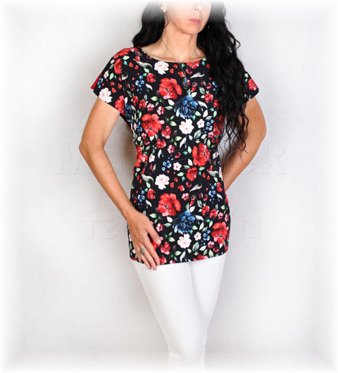 Triko vz.871 SLEVA z 699 kč pestrobarevné letní květy černá triko celoroční vzorované vícebarevné 