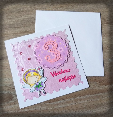 Přání No.44 víla mašle přání blahopřání květ kytka scrapbook kvítek lísteček přáníčko gratulace pro radost pro štěstí s obrázkem rok ročník embosování tři roky 