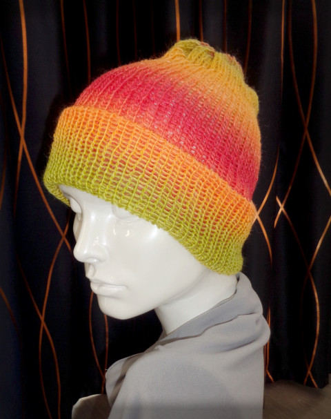Pestrobarevný kulich no.19 kulich zima čepice pletení akryl duhový barevný veselý univerzální duha pestrobarevný unisex pokrývka hlavy módní doplněk hřeje 
